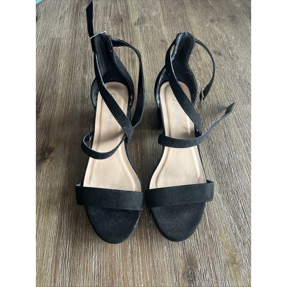 Women Shoes Low Chunky Heel Sandals Open Toe Ankle Strap Black Sz 9